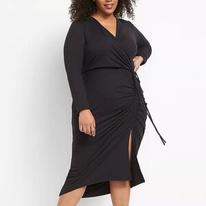 Lane Bryant Elegant Black V-Neck Wrap Dress W/ Ruched Side Plus Size 20W NWT